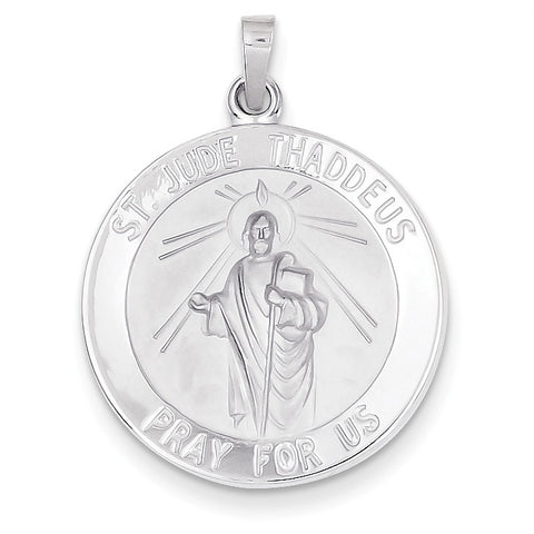 14k White Gold Saint Jude Medal Pendant REL147 - shirin-diamonds
