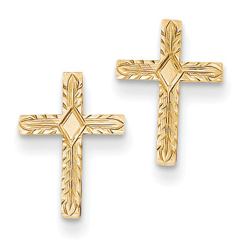 14k Polished & Textured Cross Earrings REL171 - shirin-diamonds
