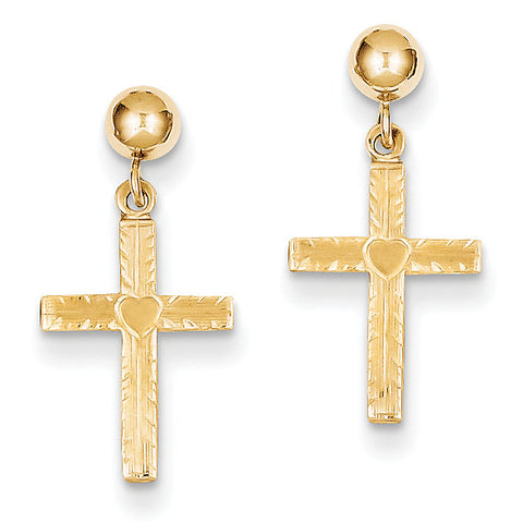 14k Polished & Satin Cross Dangle Earrings REL173 - shirin-diamonds