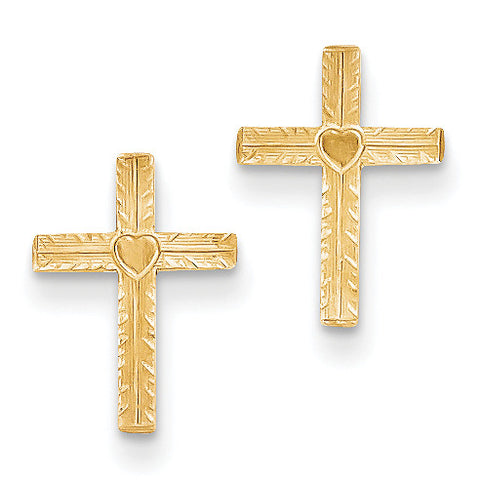 14k Polished & Satin Heart Cross Earrings REL175 - shirin-diamonds