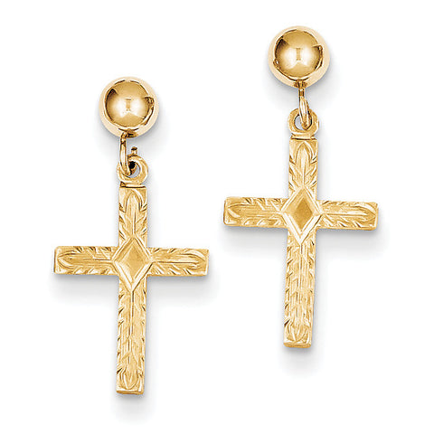 14k Polished & Textured Cross Earrings REL177 - shirin-diamonds