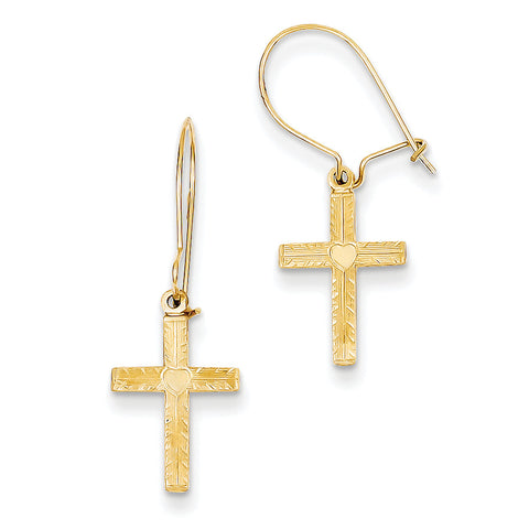 14k Polished & Satin Cross Earrings REL182 - shirin-diamonds