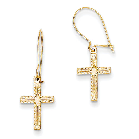 14k Polished & Satin Cross Earrings REL185 - shirin-diamonds