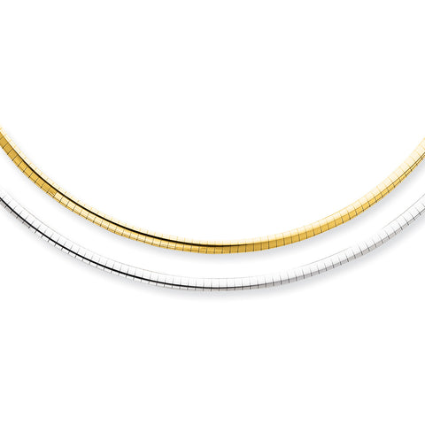 14k 3mm Reversible White & Yellow Domed Omega Necklace ROM3 - shirin-diamonds