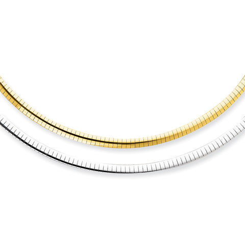 14k 4mm Reversible White & Yellow Domed Omega Necklace ROM4 - shirin-diamonds
