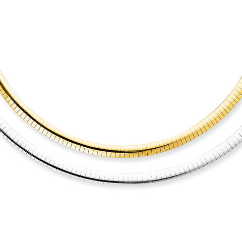 14k 5mm Reversible White & Yellow Domed Omega Necklace ROM5 - shirin-diamonds