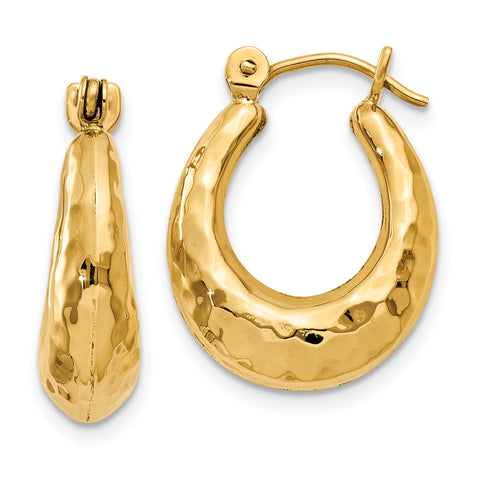 14k Hammered Fancy Hollow Hoop Earrings S1436 - shirin-diamonds
