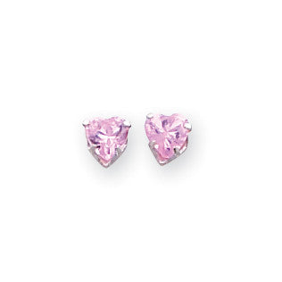 14k White Gold  Madi K 4mm Pink CZ Heart Earrings SE1446 - shirin-diamonds