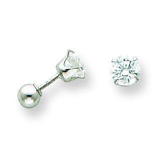 14k Madi K White Gold 5mm CZ and 4mm Ball Reversible Earrings SE1771 - shirin-diamonds