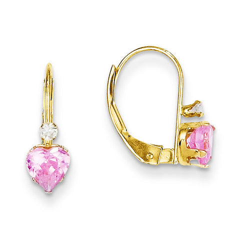14k Madi K Clear/Pink CZ Heart Leverback Earrings SE2151 - shirin-diamonds