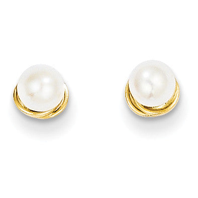 14k Madi K 3mm FW Cultured Pearl Love Knot Post Earrings SE2216 - shirin-diamonds
