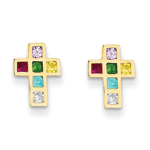 14k Madi K Multi-colored CZ Cross Post Earrings SE2349 - shirin-diamonds