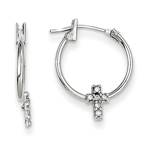 14k White Gold Madi K CZ Cross Hoop Earrings SE2350 - shirin-diamonds