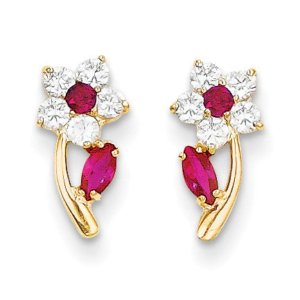 14k Madi K Clear & Red CZ Flower Post Earrings SE2405 - shirin-diamonds