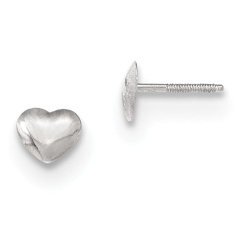 14k White Gold Madi K Rhodium-plated Heart Screwback Post Earrings SE2464 - shirin-diamonds