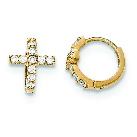 14K Madi K Polished CZ Cross Hinged Hoop Earrings SE2465 - shirin-diamonds
