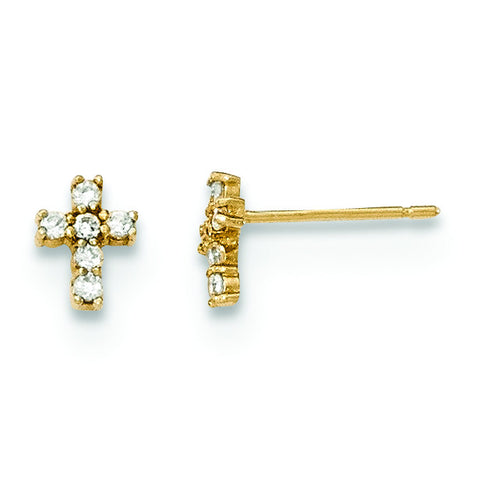 14K Madi K Polished CZ Cross Post Earrings SE2470 - shirin-diamonds