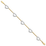 14k Yellow and White Gold Two-tone Heart Bracelet Length 7 Inch