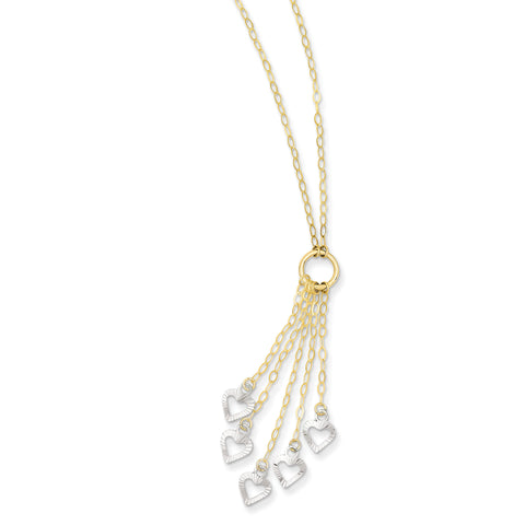 14K Two-Tone Adjustable Heart Drop Necklace SF1714 - shirin-diamonds