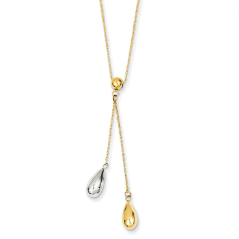 14k Yellow and White Gold Teardrop Puff Lariat Necklace SF1892 - shirin-diamonds