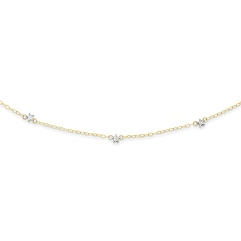 14K Two-tone Oval Chain Diamond Cut Dots w/ 2in Ext Necklace SF2011 - shirin-diamonds