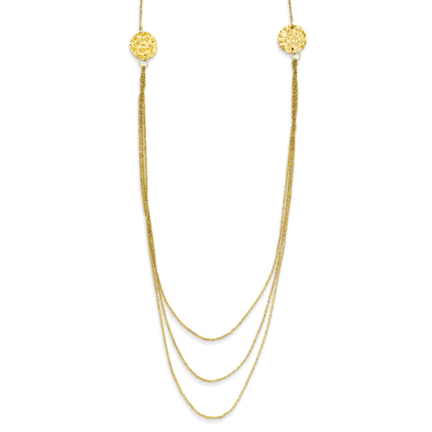 14K 3 Layer Ropa Chain Texture Side Circles W/ 2in Ext Necklace SF2013 - shirin-diamonds