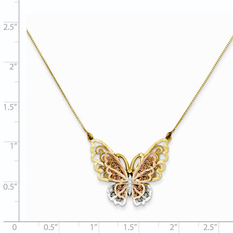 14k Yellow & Rose Gold w/ Rhodium Butterfly Necklace SF2041 - shirin-diamonds