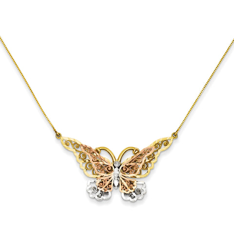 14k Yellow & Rose Gold w/ Rhodium Butterfly Necklace SF2042 - shirin-diamonds
