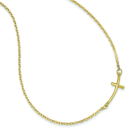 14k Small Sideways Curved Cross Necklace SF2080 - shirin-diamonds