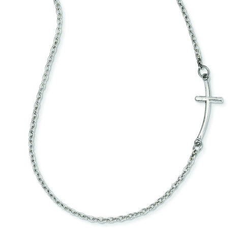 14k White Gold Small Sideways Curved Cross Necklace SF2081 - shirin-diamonds