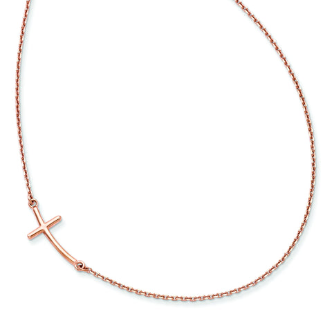 14k Rose Gold Small Sideways Curved Cross Necklace SF2084 - shirin-diamonds