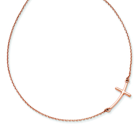 14k Rose Gold Large Sideways Curved Cross Necklace SF2085 - shirin-diamonds
