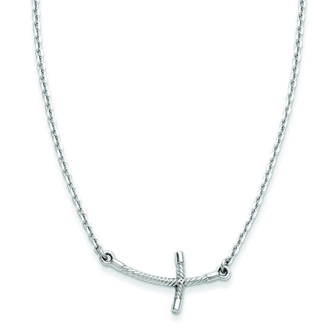 14k White Gold Small Sideways Curved Twist Cross Necklace SF2087 - shirin-diamonds