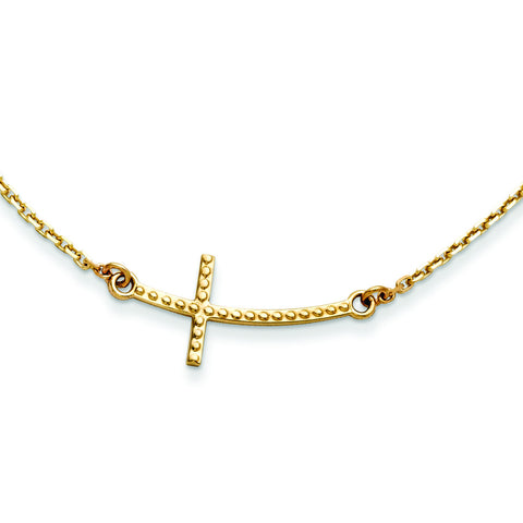 14k Sideways Curved Textured Cross Necklace SF2092 - shirin-diamonds