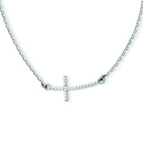 14k White Gold Sideways Curved Textured Cross Necklace SF2094 - shirin-diamonds