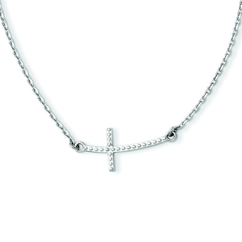 14k White Gold Sideways Curved Textured Cross Necklace SF2094 - shirin-diamonds