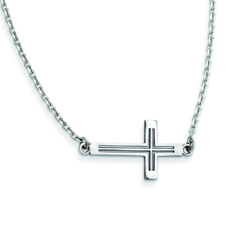 14k White Gold Sideways Cut-out Cross Necklace SF2095 - shirin-diamonds