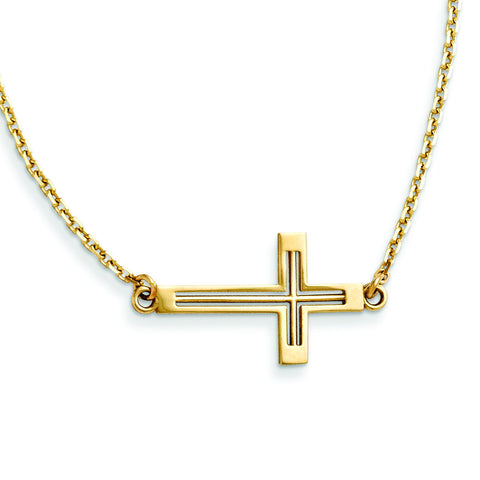 14k Sideways Cut-out Cross Necklace SF2096 - shirin-diamonds