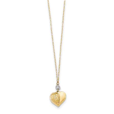 14K Two Tone Polished & D/C Puffed Heart Necklace SF2287 - shirin-diamonds