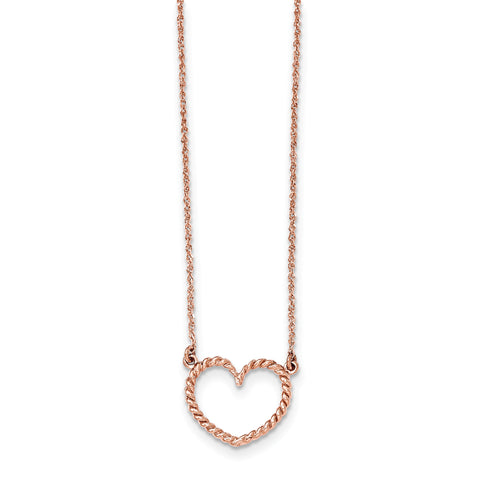 14k Rose Gold Polished & Textured Heart Necklace SF2291 - shirin-diamonds