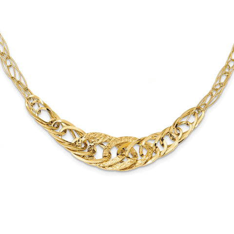 14k Yellow Gold Textured Fancy Link 18 inch Necklace SF2437 - shirin-diamonds