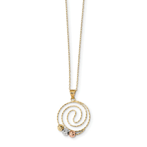 14k Tri-color D/C Beads on Spiral Pendant Necklace SF2441 - shirin-diamonds