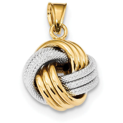 14k Two-Tone Polished Textured Love Knot Pendant SF2477 - shirin-diamonds
