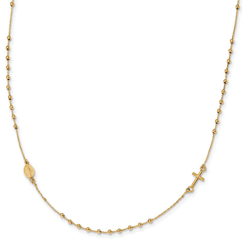 14k Polished 16in Cross Rosary Necklace SF2503 - shirin-diamonds