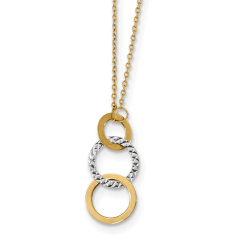 14k Two-tone Polished & Textured 3-Circle Necklace SF2550 - shirin-diamonds