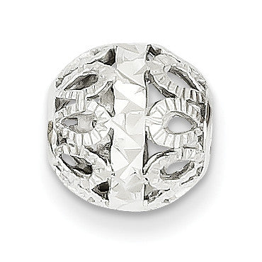 14k White Gold Diamond-cut Filigree Ball Chain Slide SL136 - shirin-diamonds