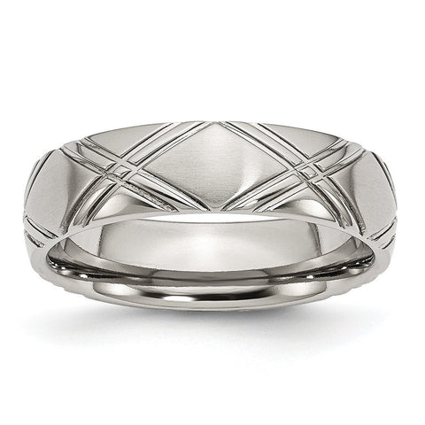 Stainless Steel Criss-cross Design 6mm Brushed and Polished Band - shirin-diamonds