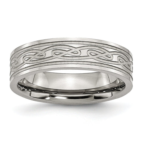 Stainless Steel Flat Laser Etched Celtic Knot 6mm Polished Band - shirin-diamonds