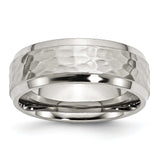 Stainless Steel Beveled Edge 8mm Hammered and Polished Band - shirin-diamonds