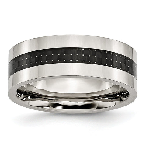 Stainless Steel Black Carbon Fiber Flat 8mm Polished Band - shirin-diamonds